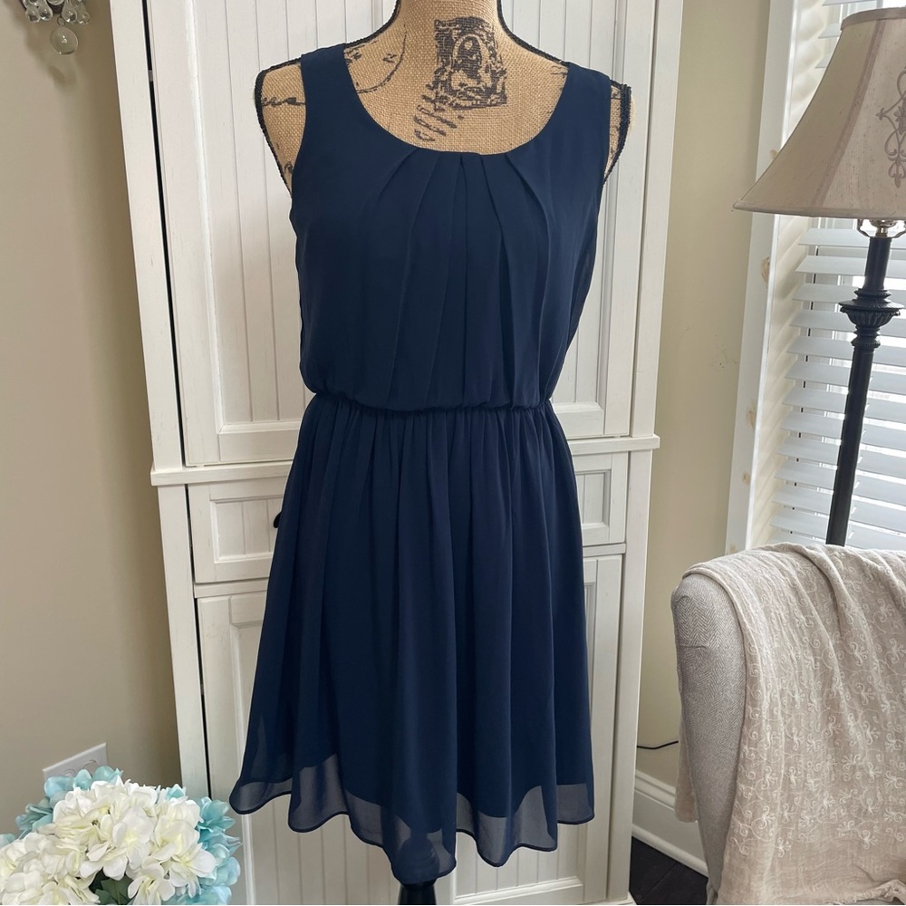 BCX Elegant Navy Blue Sleeveless Dress